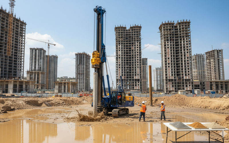 Estaqueamento executado conforme camadas e tipo de solo da obra