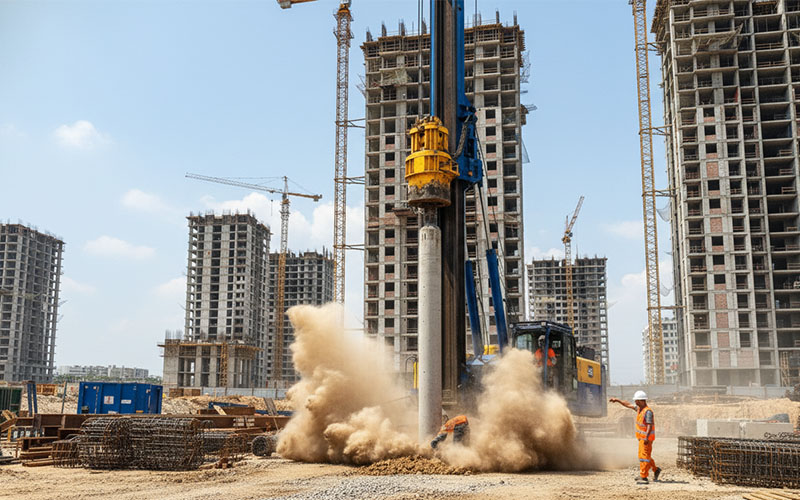 Solo úmido exigindo fundação profunda com estaqueamento